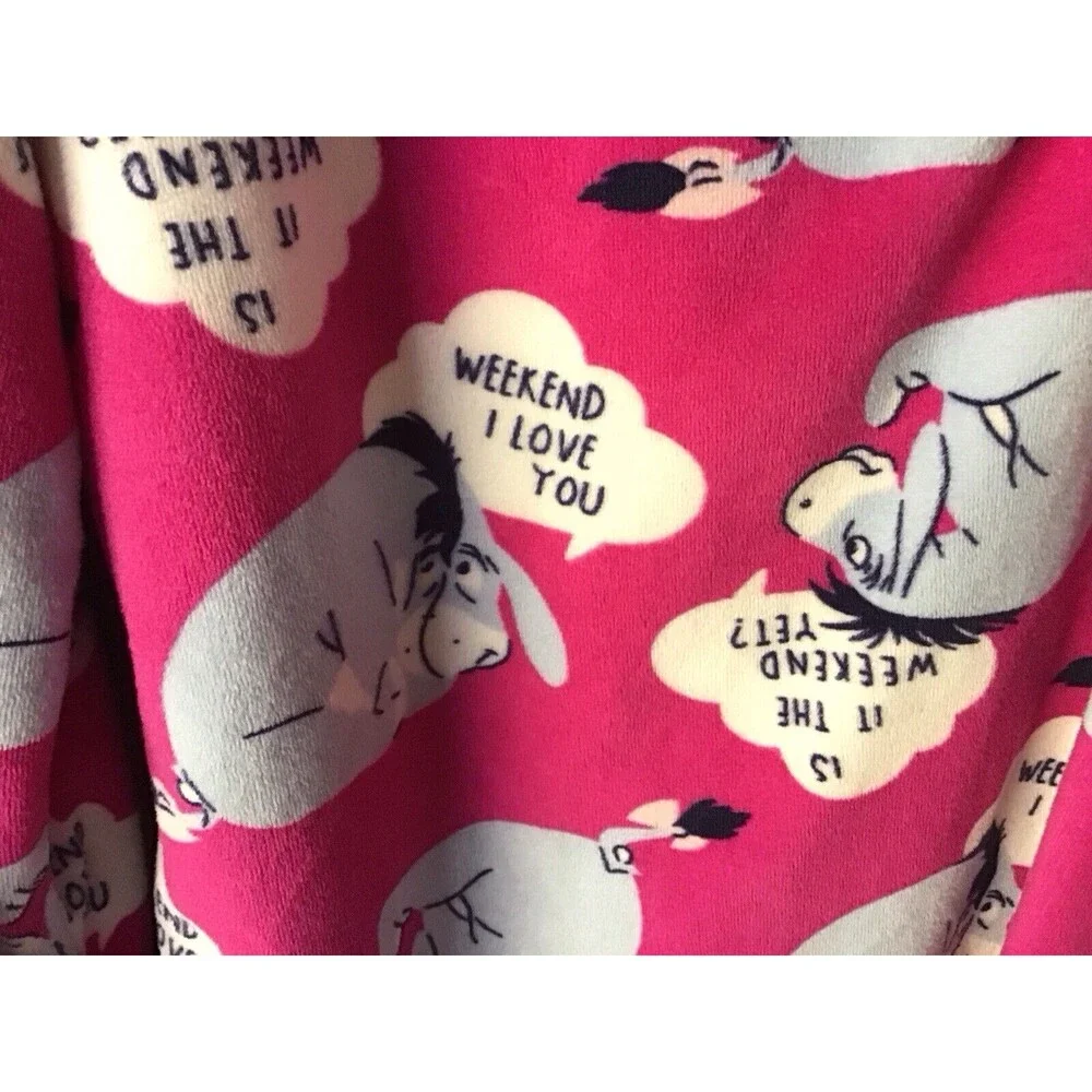Disney Eyeore Sleep Top Size L Pink Fleece V Neck Long Sleeves Kidcore